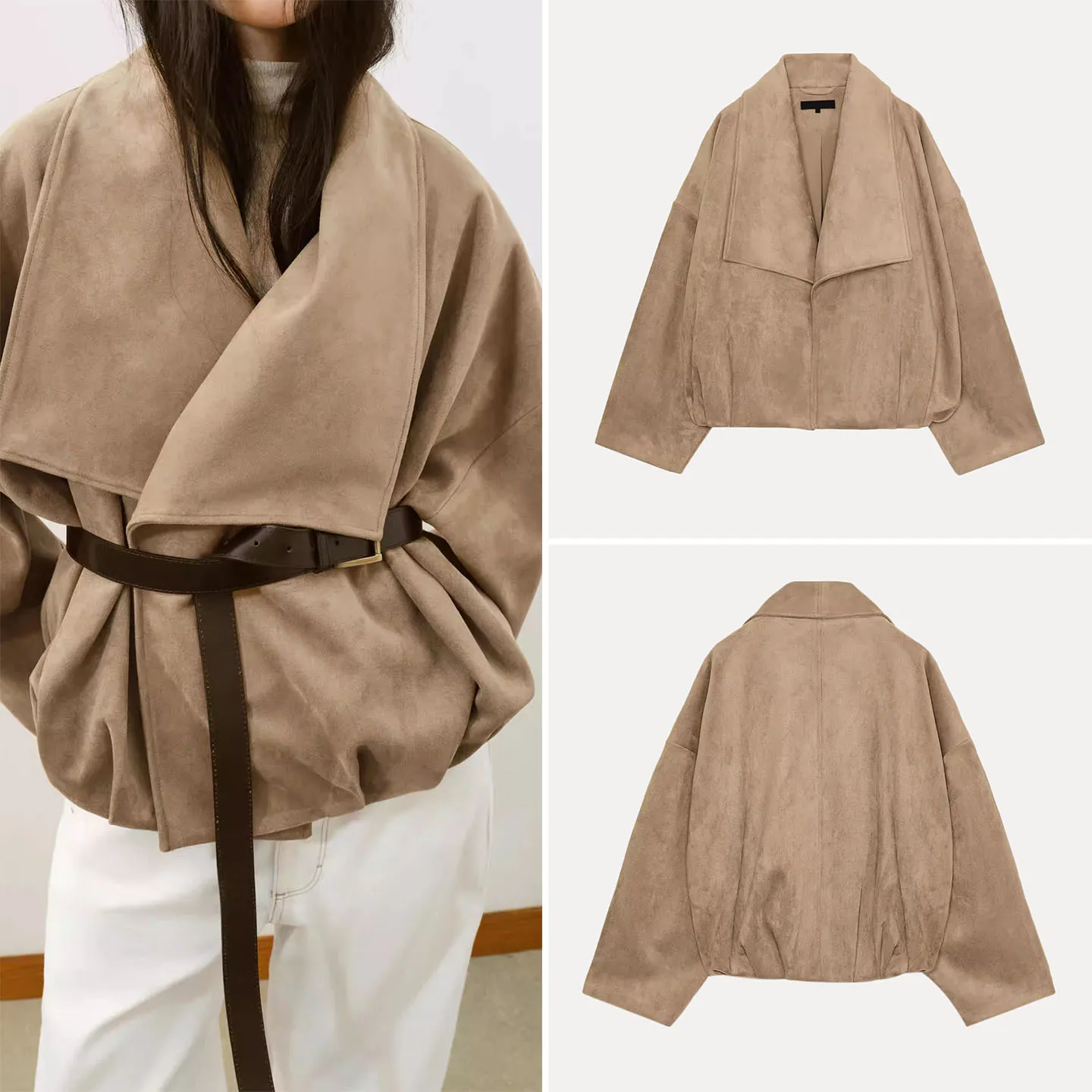 Fashionable Wrap Outerwear Women's Spring 2026 New Arrival Quality Material Long Sleeve Loose Fit Versatile Stylish Coat