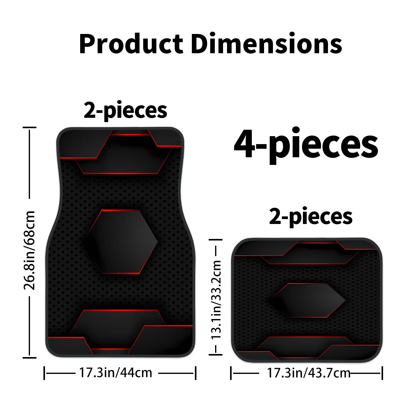 2D, Black And Red Hexagon Print Car Mats, 4pcs Set, Universal Fit For Multiple Vehicle Models, All-Season Use, Stylish And Minim