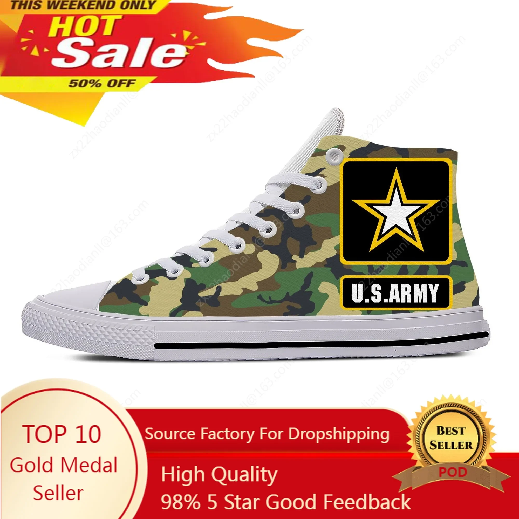 

US Army High Top Sneakers Mens Womens Teenager Casual Shoes Canvas Running Shoes 3D Printed Breathable Lightweight shoe