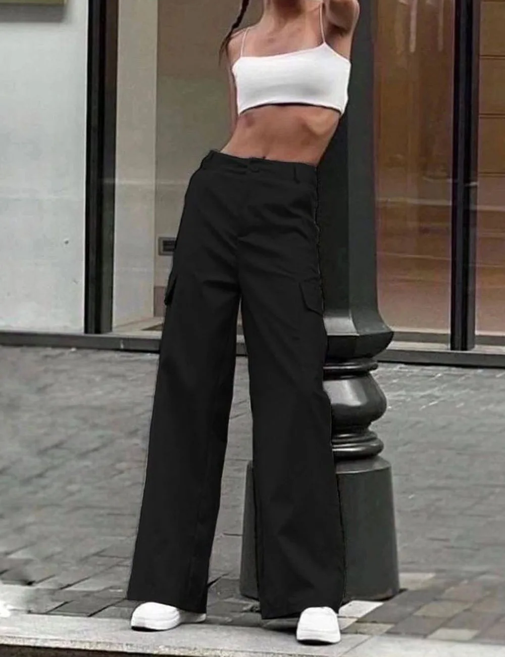 Y2K Women Vintage Cargo Pants Streetwear Casual Harajuku Parachute Pants Beige Sweatpants Baggy Wide Leg Joggers Trousers 2024