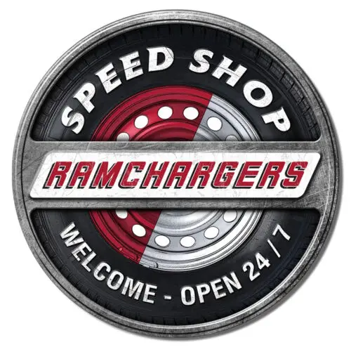 RAMCHARGERS SPEED SHOP OFFICIALLY LICENSED ROUND ALUMINUM SIGN