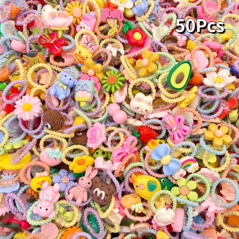 

50pcs/lot Mini Children's Hair Elastic Head Rope Hair Ropes Cute Hair Volume Less Thumb Scrunchie Hair Styling Tool Random Style