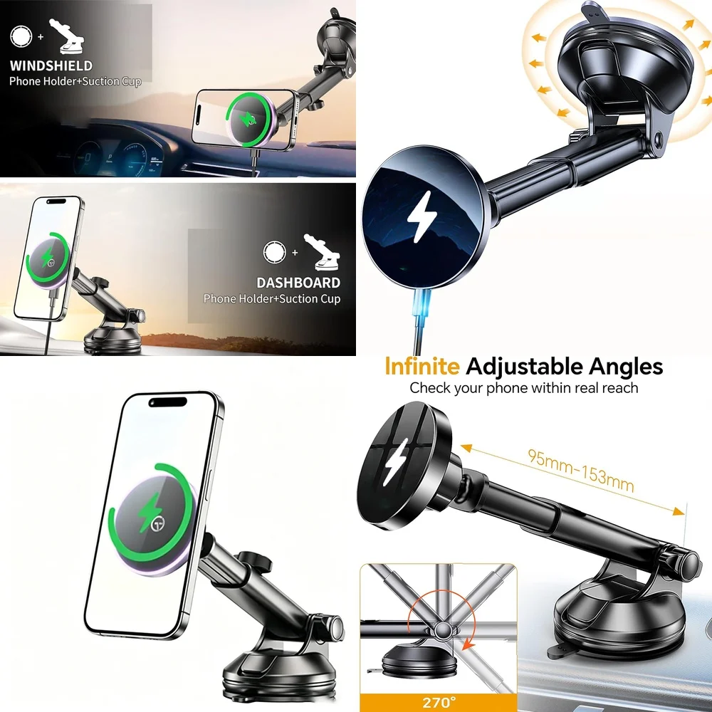 2026 New Consumer Electronics Trending Wireless Charger Dashboard Magnetic Car Mobile Phone Holder Adapters Car Mount Bracket