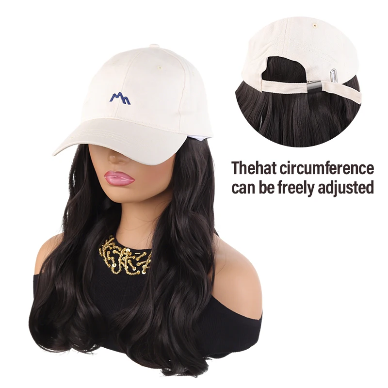Trendy Long Body Wave Hair Wig Hat in Beige, Synthetic Baseball Cap with Integrated Hair for Women, Perfect for Casual Outfits & view 3