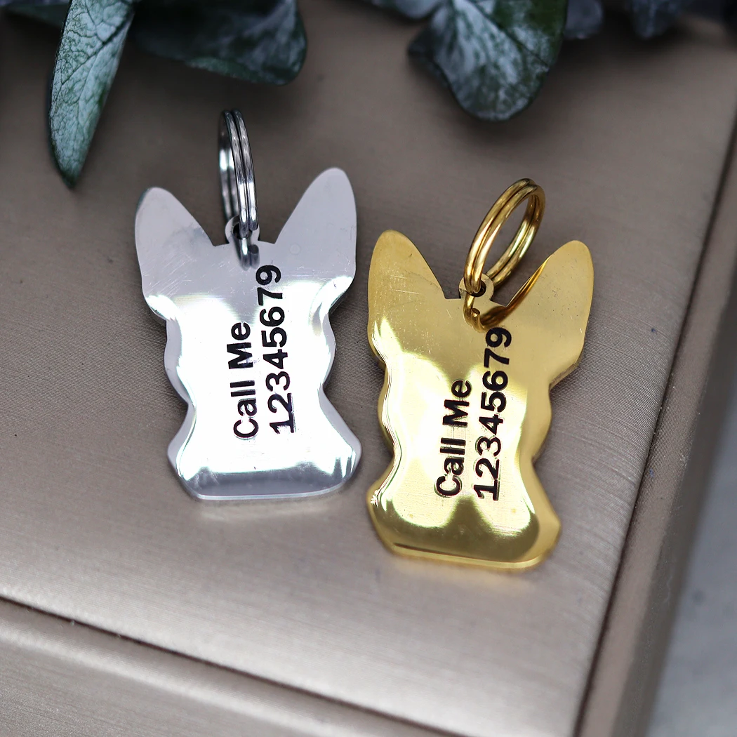 QIMING Personalized Boston Terrier Name Tags Puppy Pet Engraved Stainless Steel Pendant Necklace Keychains Dog ID Tags