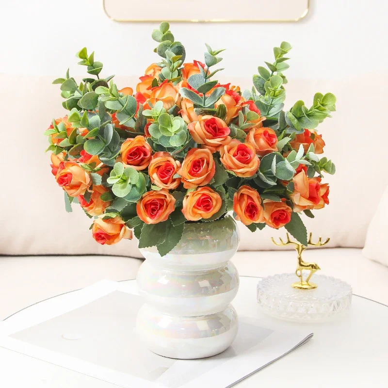 Artificial Eucalyptus Roses Bundle Silk Plant Floral Dining Table Decoration Simulation Flowers White Drunken Concubine Rose