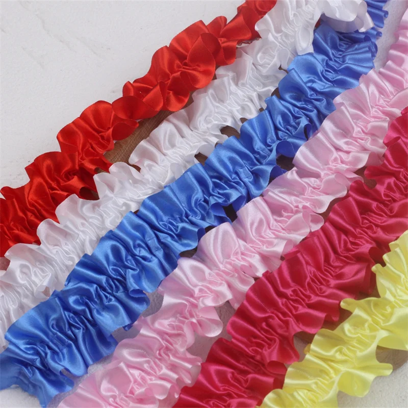 4CM wide bright satin pleated stretch lace fabric fringed ribbon elastic ruffle trim headwear pets dolls dress collar DIY sewing