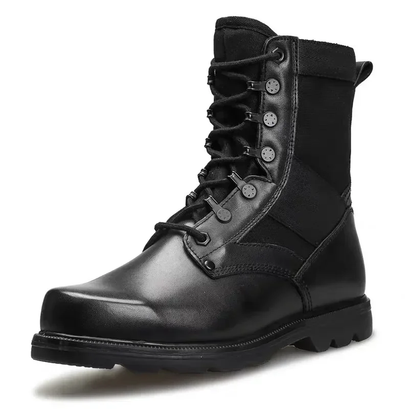 

Men's Tactical Combat Boots Men Ultralight Steel Toe Work Safety Boots Breathable High-top Boots Plain Black Men Shoes