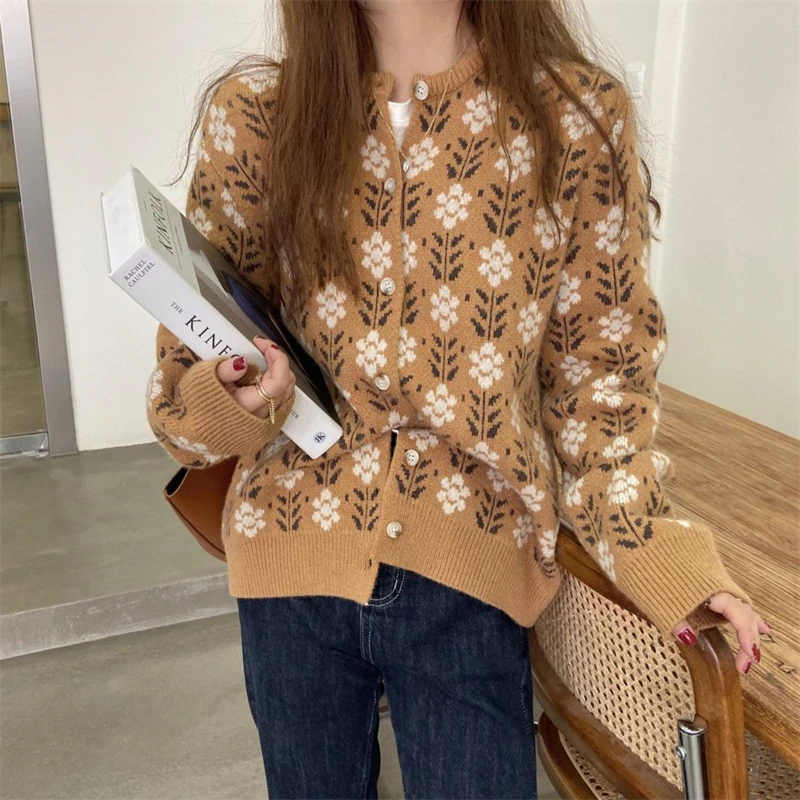 Women Trendy Japanese Style Vintage Chic Single Breasted Knitted Cardigan Y2K 2024Spring Autumn Casual Long Sleeve Loose Sweater