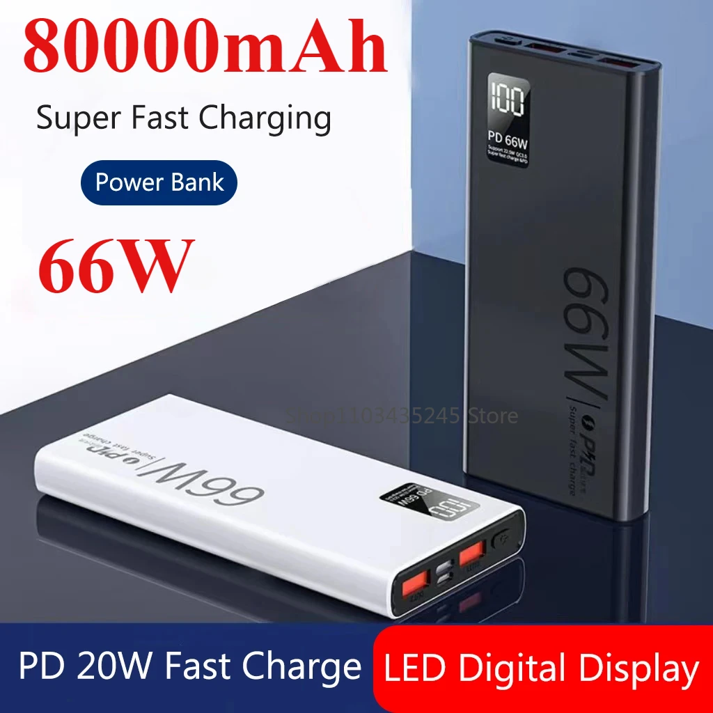 باور بانك 80000 مللي أمبير في الساعة 66 وات شحن سريع للغاية لهاتف آيفون 16 15 برو هواوي وشاومي وسامسونج PD 20 وات شاحن بطارية خارجي باور بانك