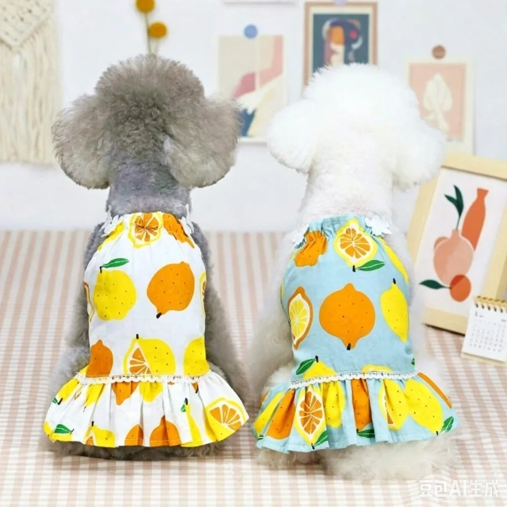1PC  Pet Spring/Summer Princess Style Versatile Skirt, Fruit Lemon Printed Pattern Strap Dress, Sunscreen Clothing