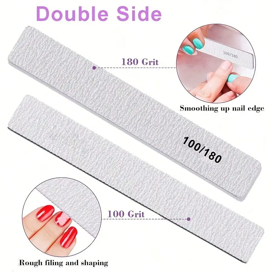 Professional Double Sided Nail Files, 100/180 Grit Washable Fine Texture Nail Buffer, for Natural Nails, Home & Salon Use