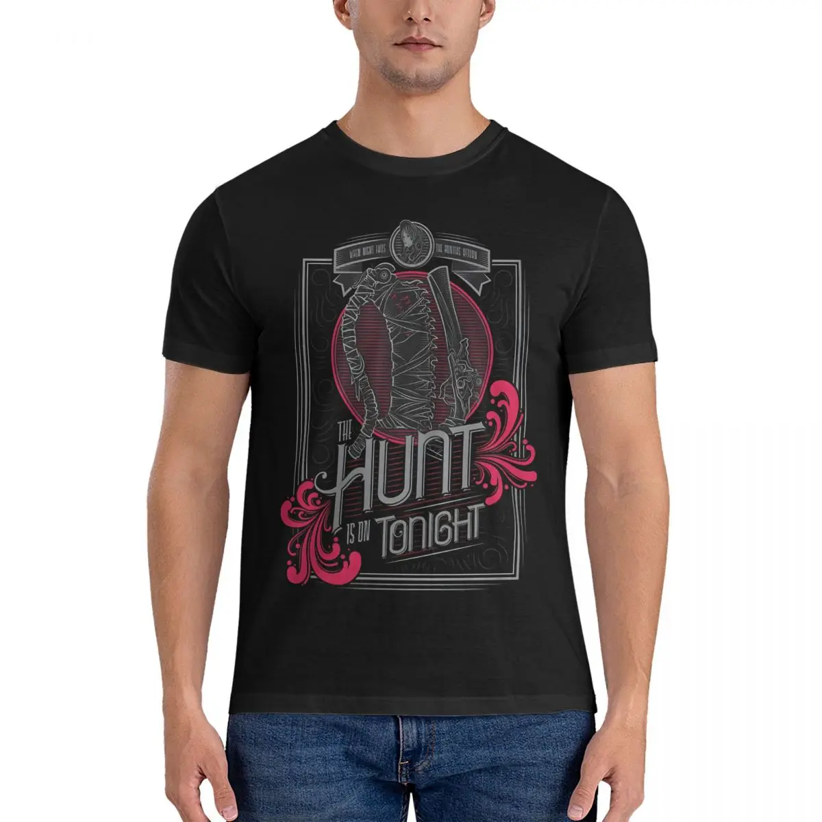 Novelty The Hunt T-Shirts for Men Crew Neck Cotton T Shirts Bloodborne Short Sleeve Tees Graphic Printed Tops