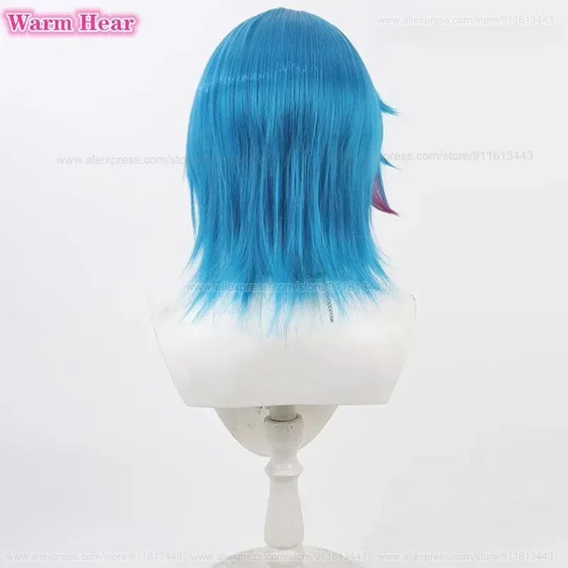 Новый! Jinx Синтетические волосы Game LOL Унисекс Короткая кожа головы Синий Косплей Аниме Парик Термостойкие волосы Парики для Хэллоуина + Кепка для парика