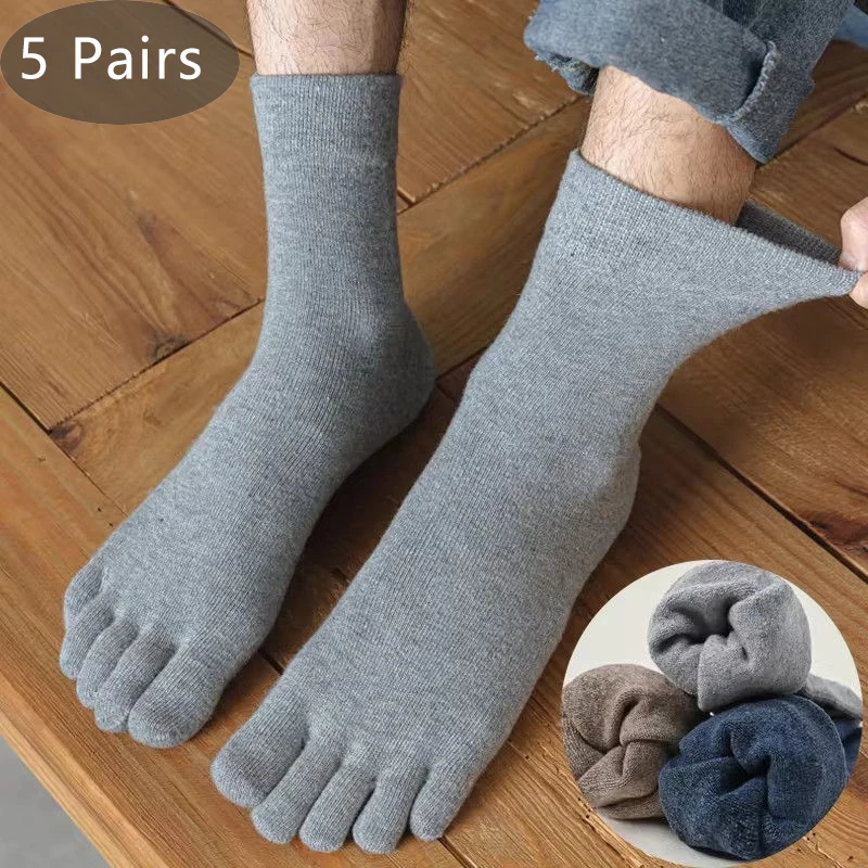 5 Pairs Winter Wool Toe Short Socks Man Solid Soft Elastic Endurable Sweat-Absorbing Thick Thermal Keep Warm 5 Finger Socks