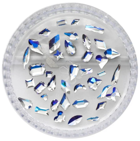 100PCS Golden blue moonlight different shaped Multicolor Crystal Sleek Rhinestone 3D Manicure Nail Art Decoration Charms Jewelry