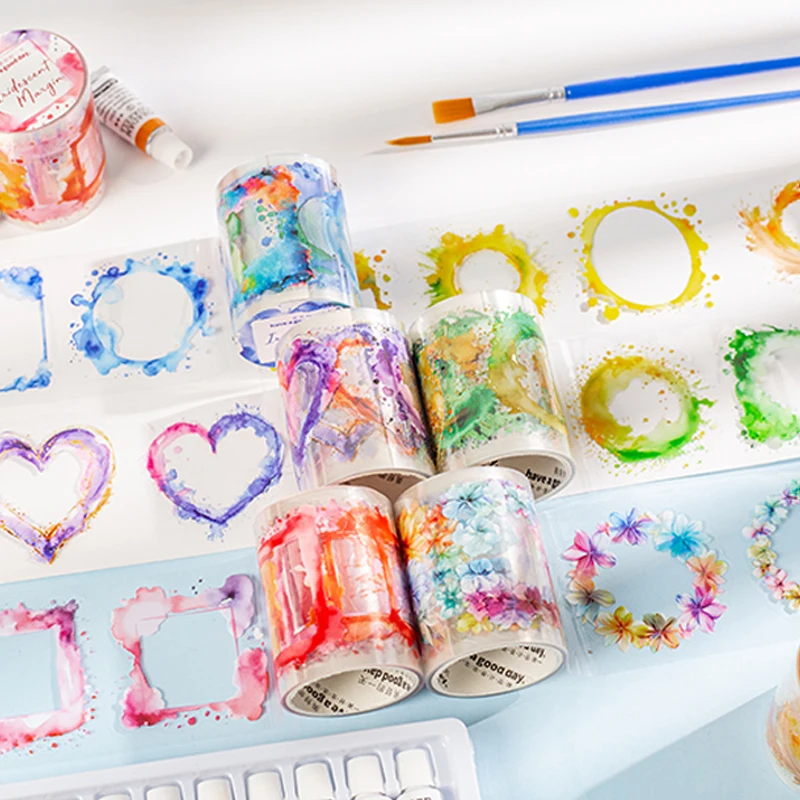 

3 rolls of Phantom Edge Series Watercolor Blurred Border Theme Die-cut Tape DIY Notebook Collage Scrapbook Photo Frame Album