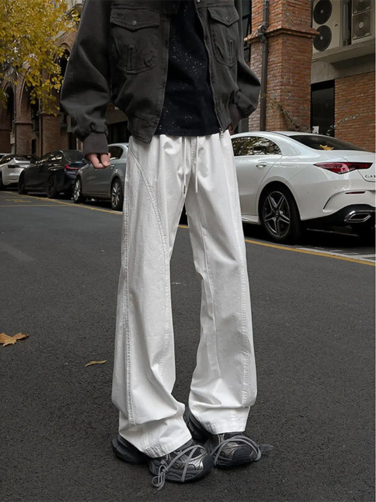 

Cleanfit White Straight Leg Workwear Pants Men's American Sle Knife Wide Leg Pants Casual Long Trousers
