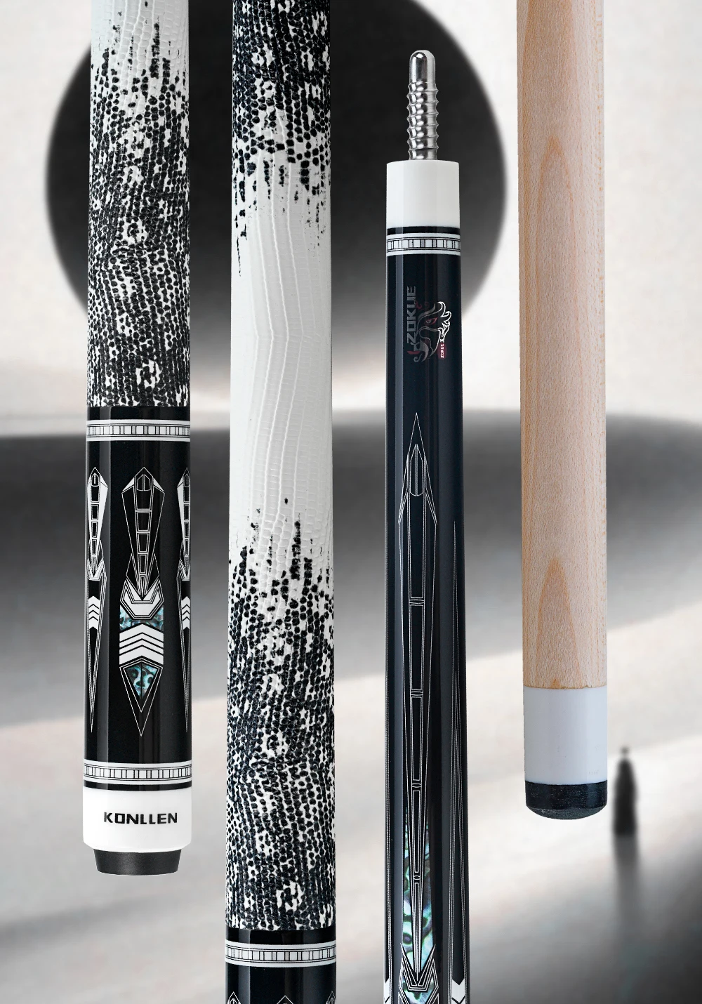 KONLLEN Dragon Pool Queue, Schaft aus hartem Ahorn, 10,5-12,5 mm, mehrschichtige Spitze, 3/8x8 XTC Griff aus Rindsleder, 58 Zoll, 19-20 Unzen – Detail 14