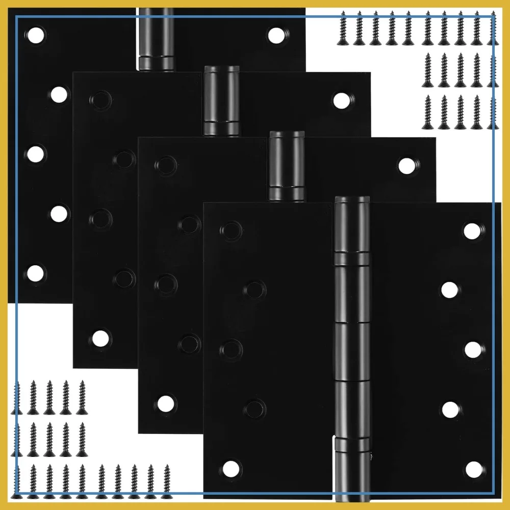

5 Inch Heavy Duty Stainless Steel Door Hinges, Ball Bearing, for Exterior & Interior Doors, 4 Pack - Black