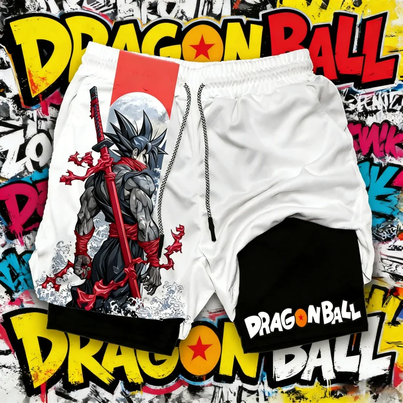 Dragon Ball Samurai Goku Doppellagige Shorts 2026 Sommer Schnelltrocknende Herren Fitness Laufshorts Locker Sitzende Übergröße Mode-Shorts Y2k