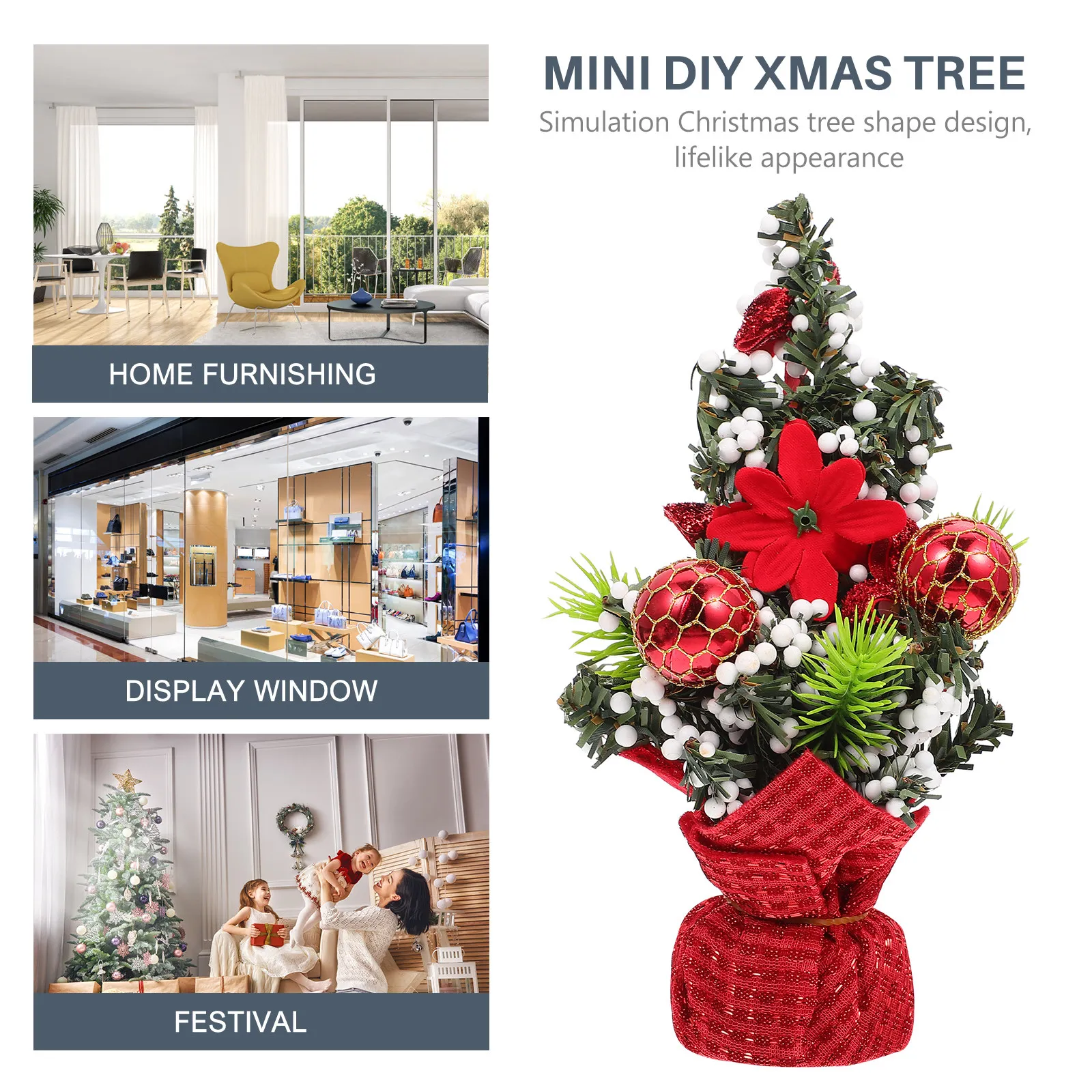 3Pcs Mini Christmas Tree Decor Sturdy Xmas Desktop Ornament Party Accessories Holiday Tabletop Decoration Warm Festive