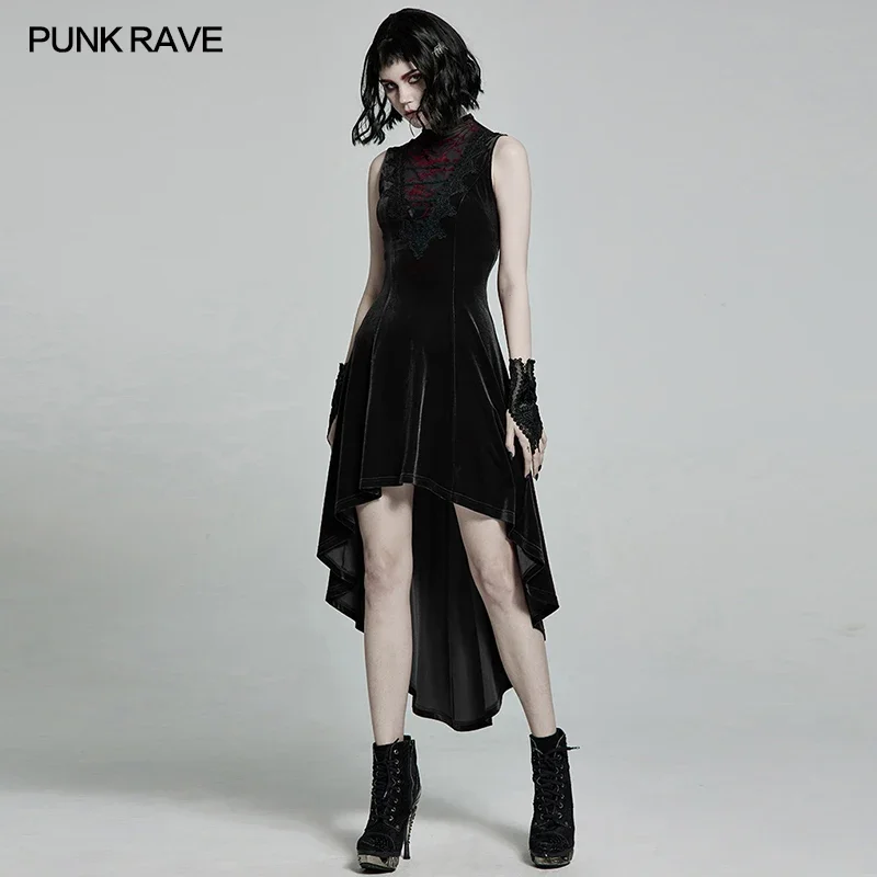 

PUNK RAVE Gothic Sexy Retro Dress Gorgeous Irregular Hem Sleeveless Dresses Party Club Knitted Velvet Stageper Formance