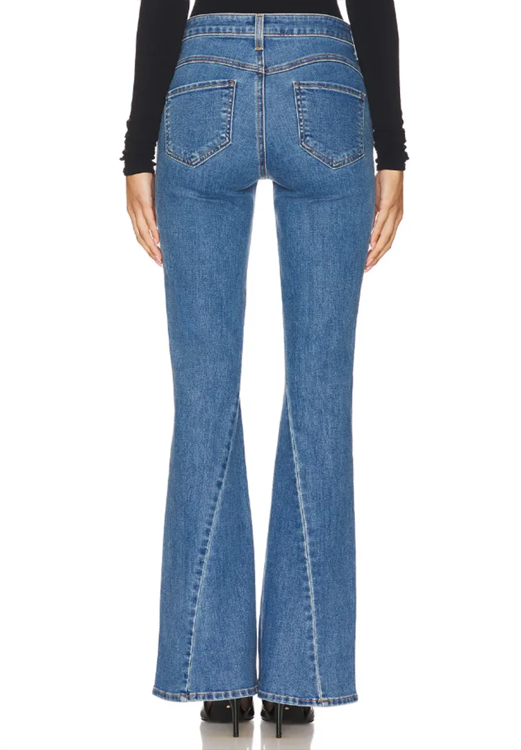 Jean évasé bleu clair pour femmes, lavage à la mode, simple, en forme de cœur, oblique, brise-os, décontracté, bas extensible, slim