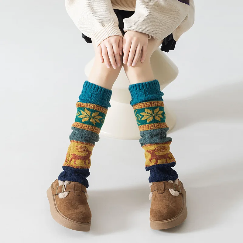 Winter Cable Knit Sock Boot Cuffs Deer Snowflake Leg Warmers Women Wool Knitted Boot Toppers Ankle Warmers​