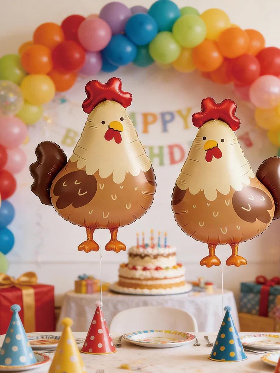 2 Stück Cartoon-Hühnerballons, Große Niedliche Aluminiumfolie Tierballons, Neuartige Hahnballons für Geburtstag Hochzeit Party Deko Geschenke – Detail 1