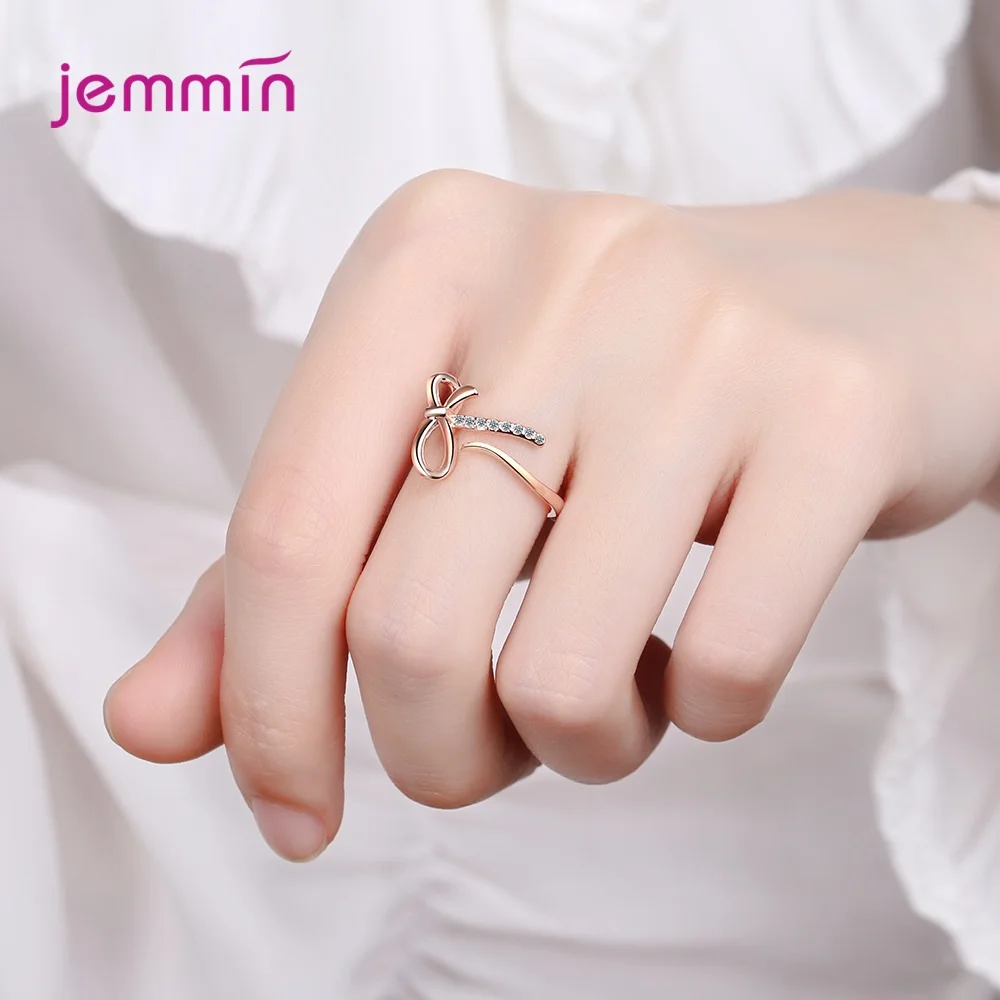 925 Sterling Silver Cute Crystal Resizable Rings For Women Girls Wedding Engagement Fashion Jewelry Wholesale