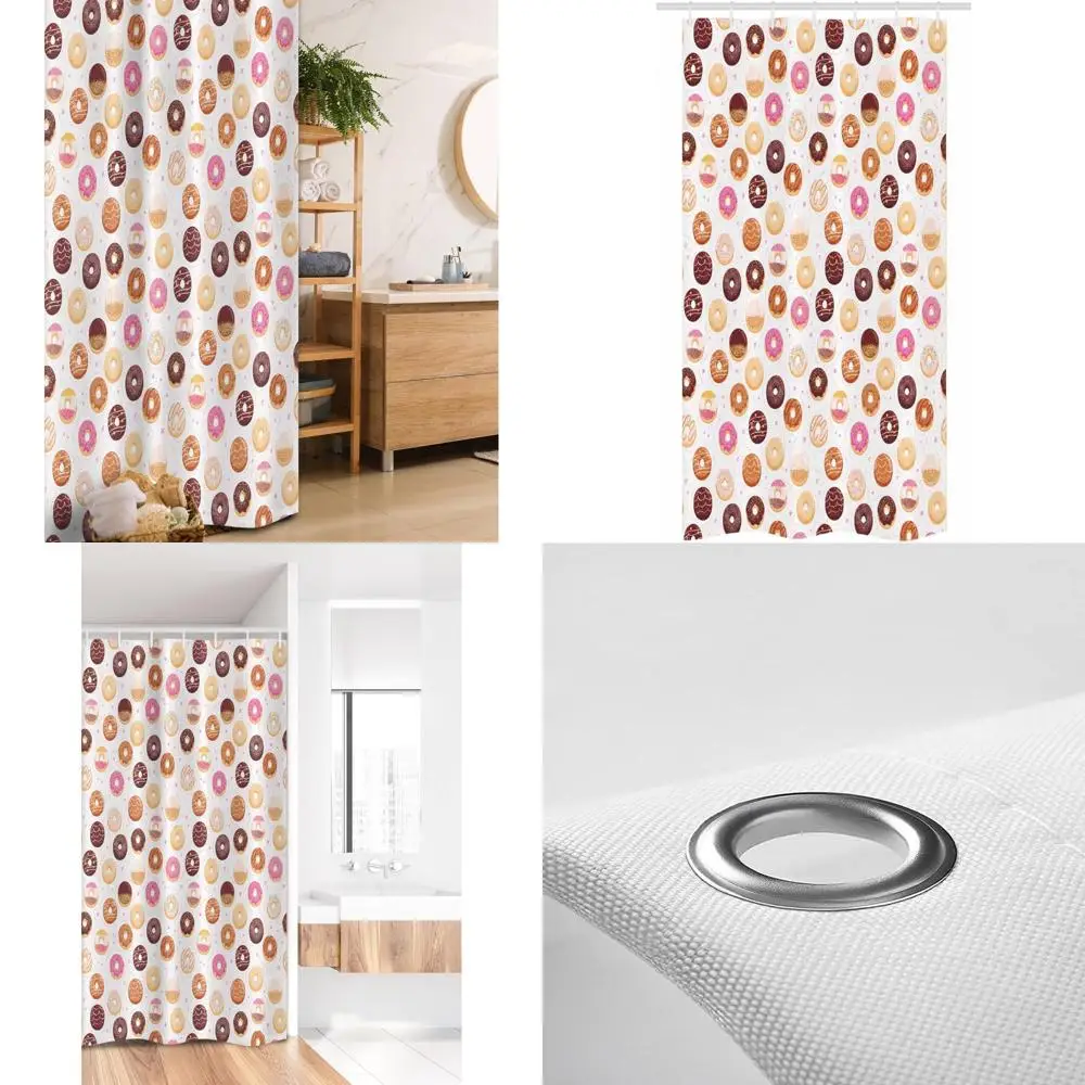 

colorful donut and heart-shaped dessert shower curtain: yummy delights fabric bathroom decor