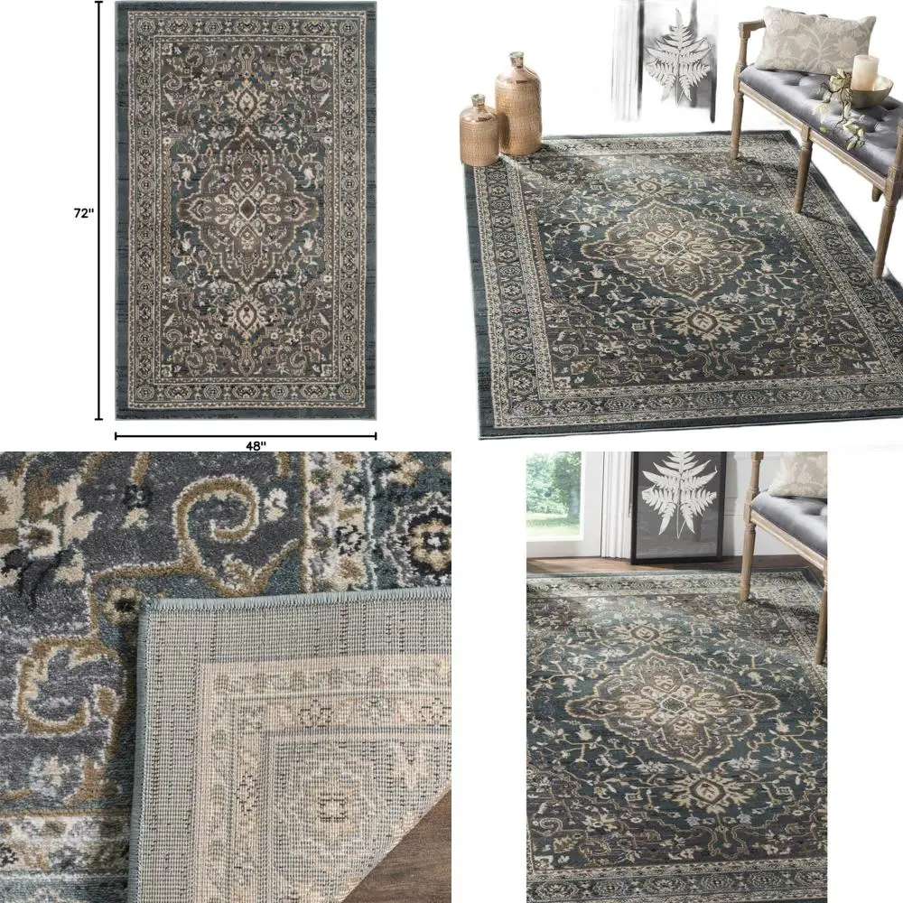 

Traditional Teal & Grey Oriental Rug, 4x6 Feet, Durable for High Traffic Spaces