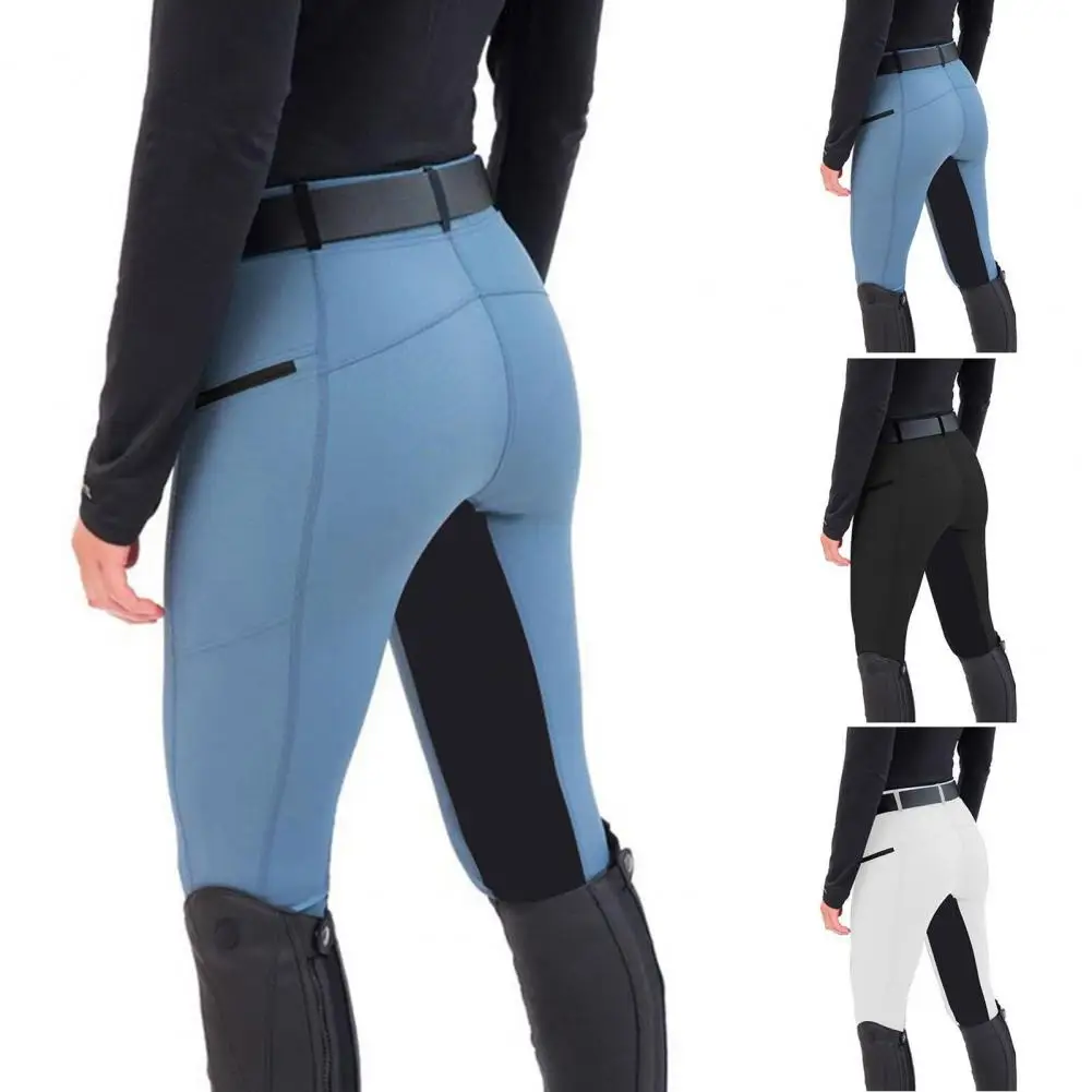 Trendy Splicing Color Exercise Equestrian Pants Long Pencil Pants Horse Riding Camping Climbing Pants Female Clothing