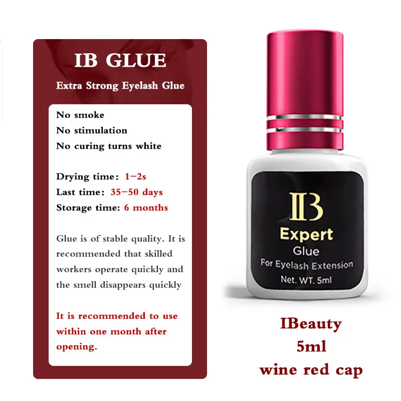 5 Bottles IBeauty IB Expert Glue 1-2s Fastest False Eyelash Extension Supplies Adhesive Wine Red Cap 5ml Korea Makeup Tools