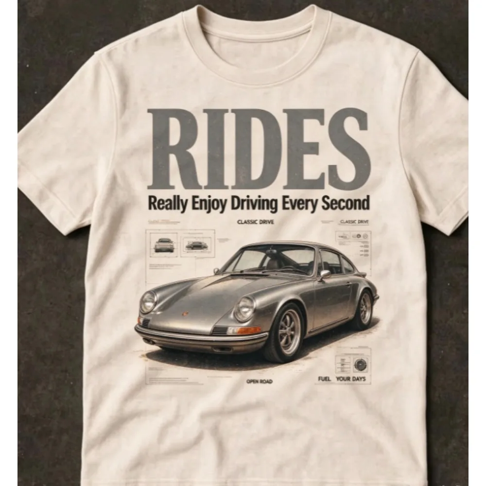Vintage Classic Car RIDES Graphic T Shirt Men Really Enjoy Driving Every Second Slogan Retro Automobile Print Casual Crew
