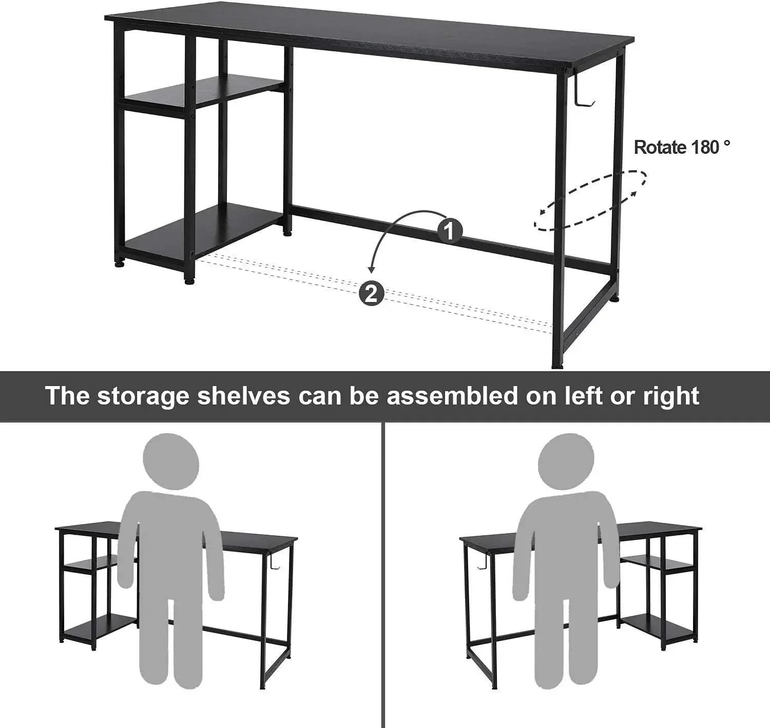 Homfa Computer Desk w/Open Storage Shelves 120x60 cm, Multifunction Trestle Desk, Home Office Desk/Studio Workstation