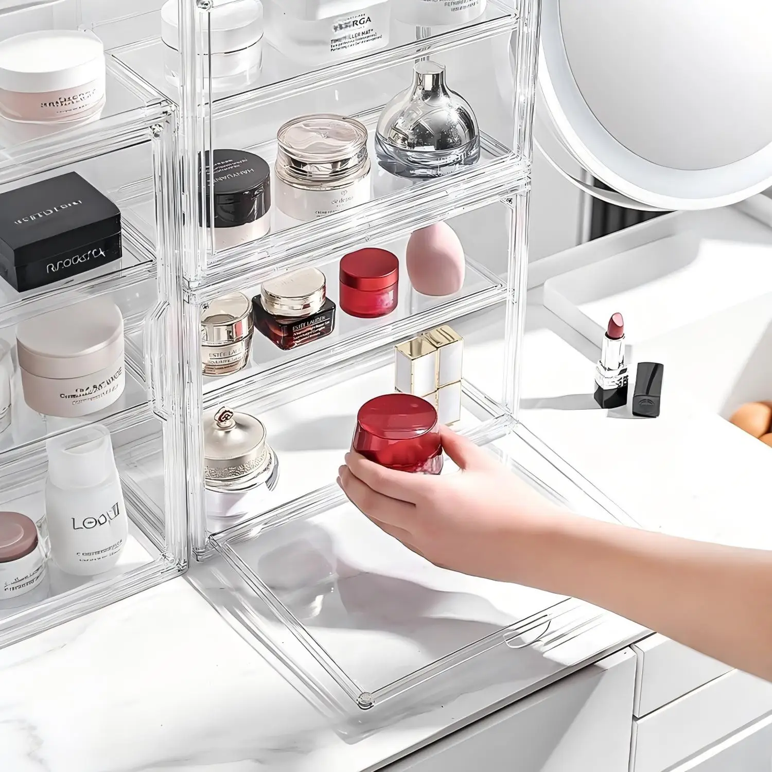 Clear Makeup Storage Case, Dustproof Cosmetic Organizer Box, Skincare Containers, Large Capacity Layered Cosmetic Display Cases