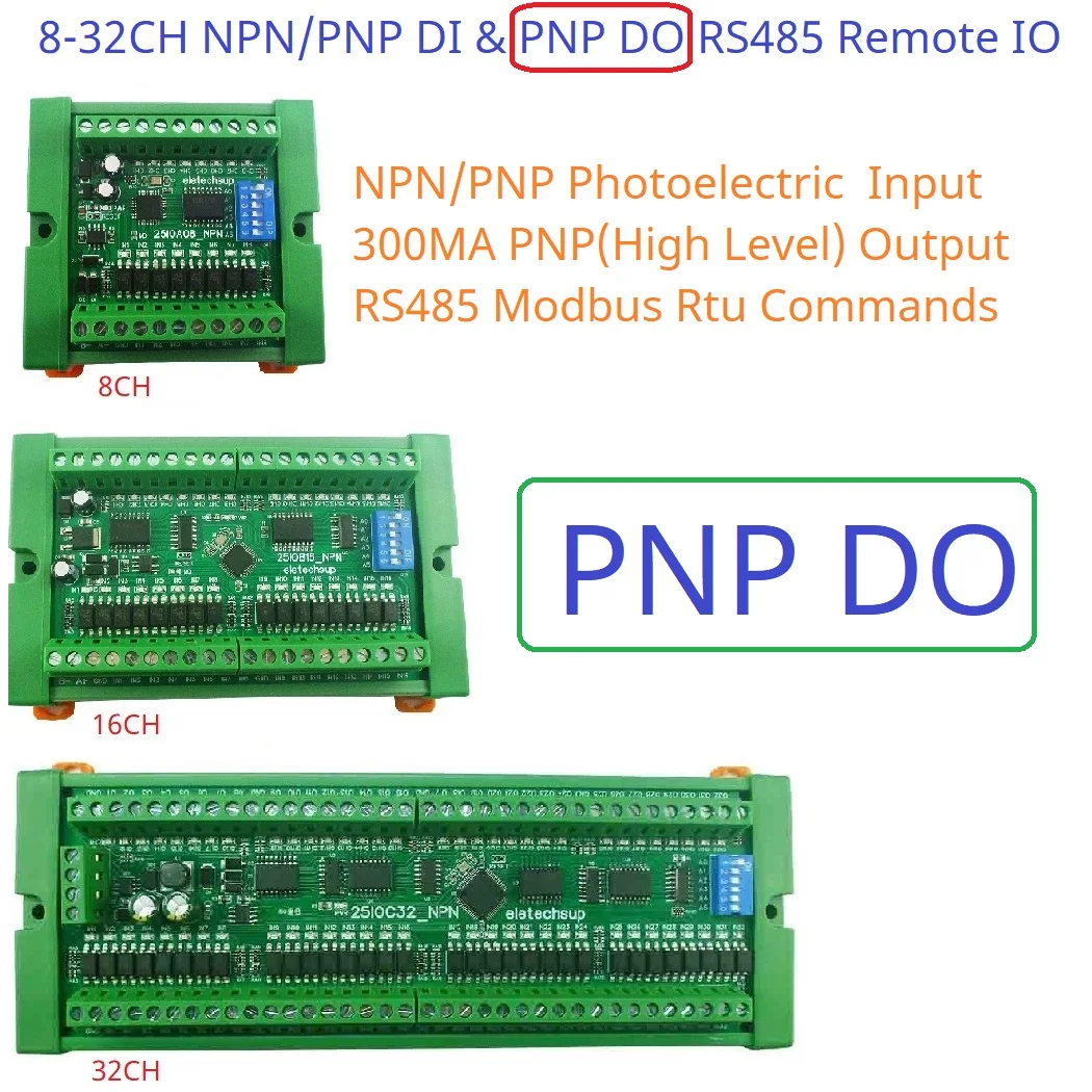 8/16/32 DI-DO Modbus DMOS PNP Output & NPN/PNP Input Module PLC RS485 Remote IO Expansion Board