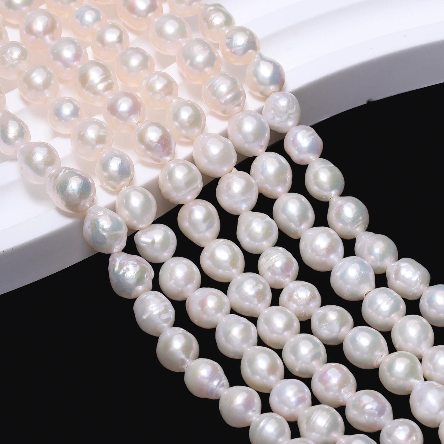 7-8 مللي متر AA الأبيض AK حبات لؤلؤ المياه العذبة البيضاوي اللؤلؤ الخرز لصنع المجوهرات DIY بها بنفسك النساء أساور إكسسوارات عقد