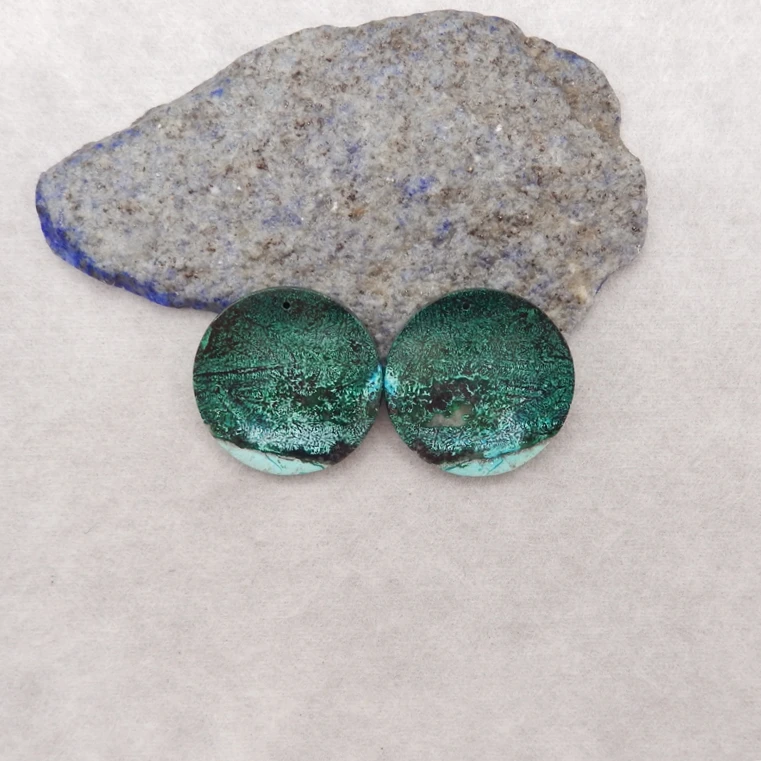 

Handmade Natural Stone Chrysocolla Round Earring Bead DIY Making Jewelry Finding 30x3mm 14.6g