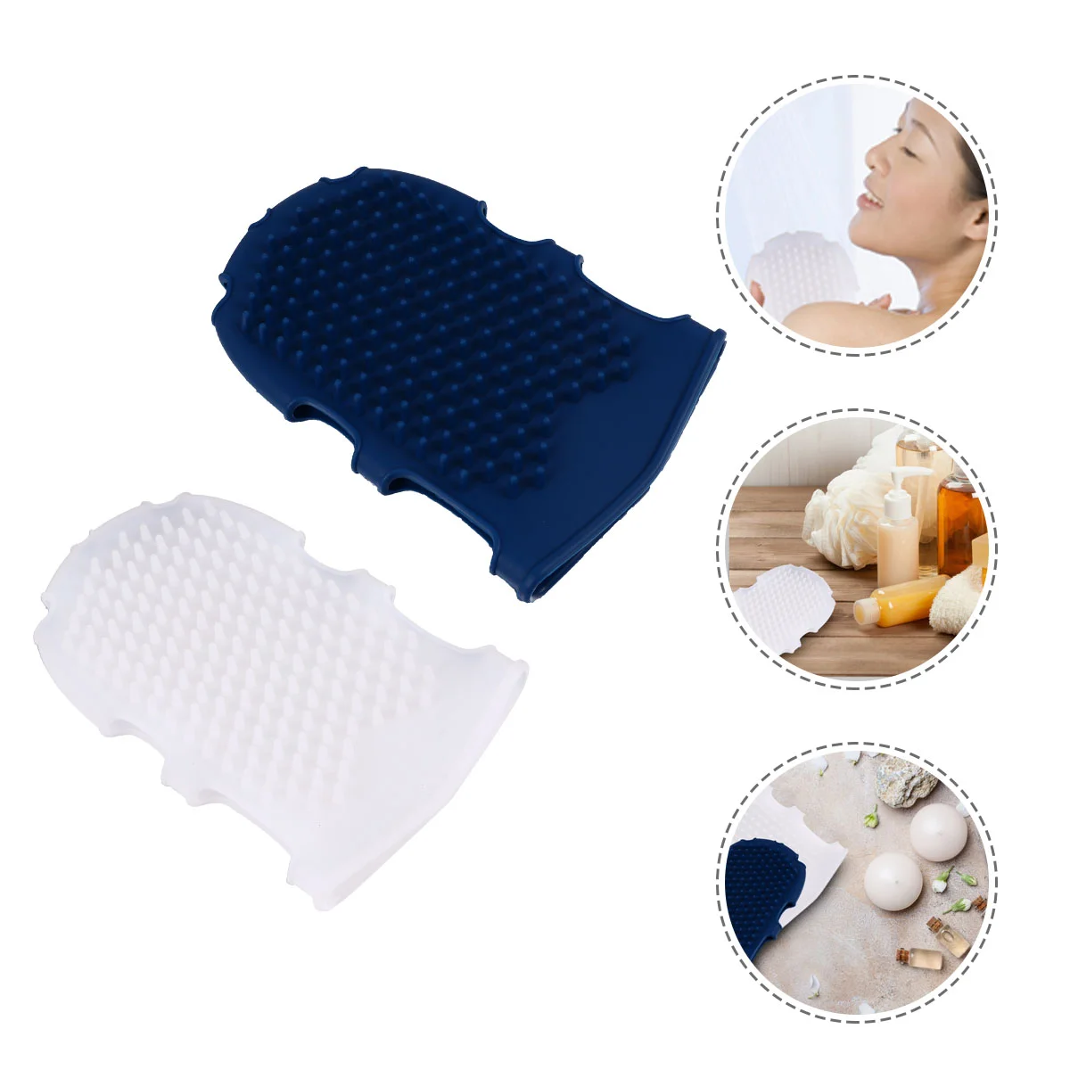 2 Pcs Highlight Back Scrubbing Gloves Silicone Massage Bath Brush Sponge for Hair Cleanser