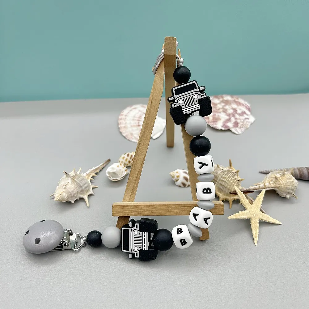 Customize Personalized Names Alphabet Name Baby Truck Clips Pacifier Holder Chain Teether Pendant Baby Accessories Kawaii Gifts
