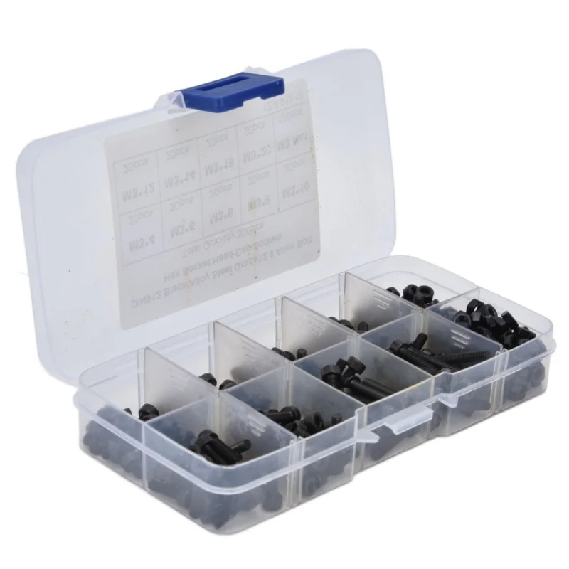 300Pcs Hex Socket Screws M3 Alloy Steel Grade 12.9 High Strength Metal Parts Assortment