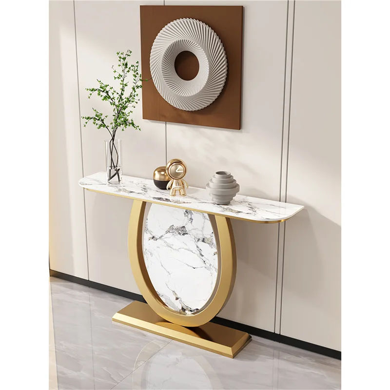 Italian light luxury rock slab entrance table Semicircular entrance cabinet Modern simple wall entry rock slab