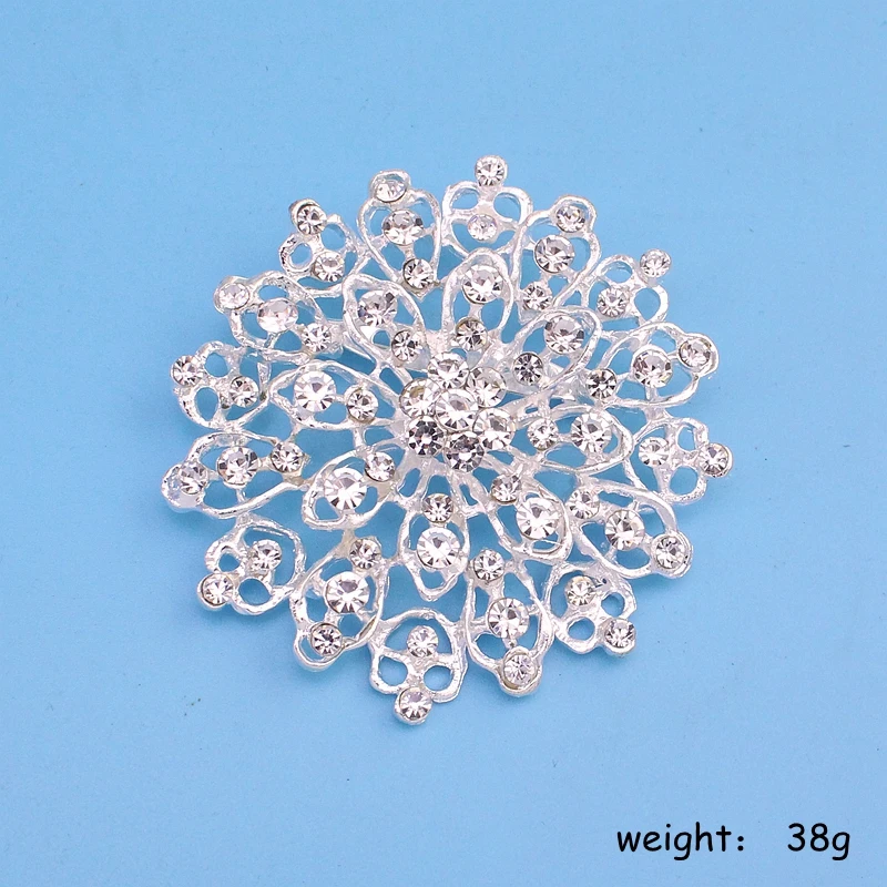 TANGTANG  Large Round Brooch Elegant Vintage Rhinestone Snowflake Flower Style Silver Plated Star Pin, Item No.: BH7469