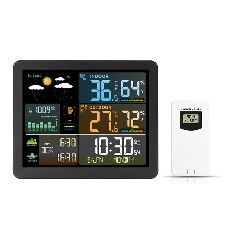 Digital Weather Station Clock Indoor Outdoor Temperature and Humidity Meter Weather Forecast Wireless Electronic Table Clock