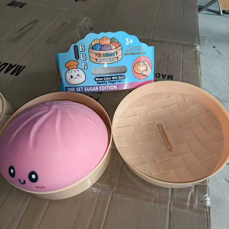 25cm Squishy Bun Toy, Steamer Basket Plush Pillow Soft, Squeeze Fidget Baozi Doll Cute, Cartoon Cushion Birthday Gift for, Kids