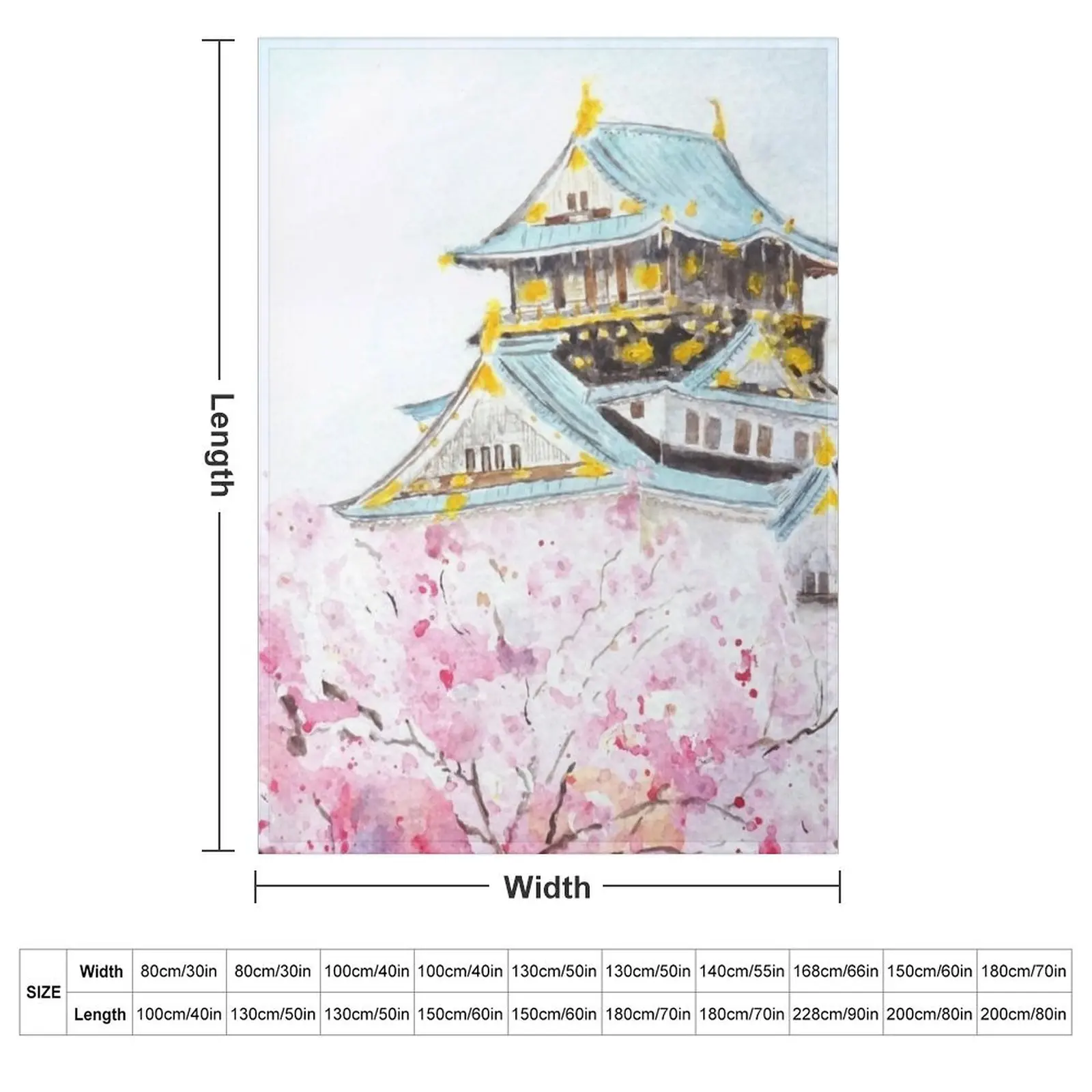 hand painted Japan Osaka castle and sakura watercolor painting Throw Blanket Soft Plush Plaid Stuffeds anime Blankets