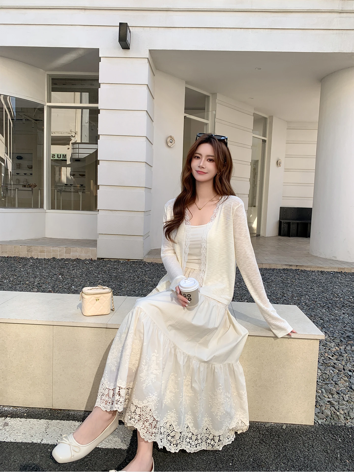 

Soft Sle Lace Knitted Long Sve Top Thin Breathable Spring Summer Air Conditioning Versatile Women's Faion Pure Color V...